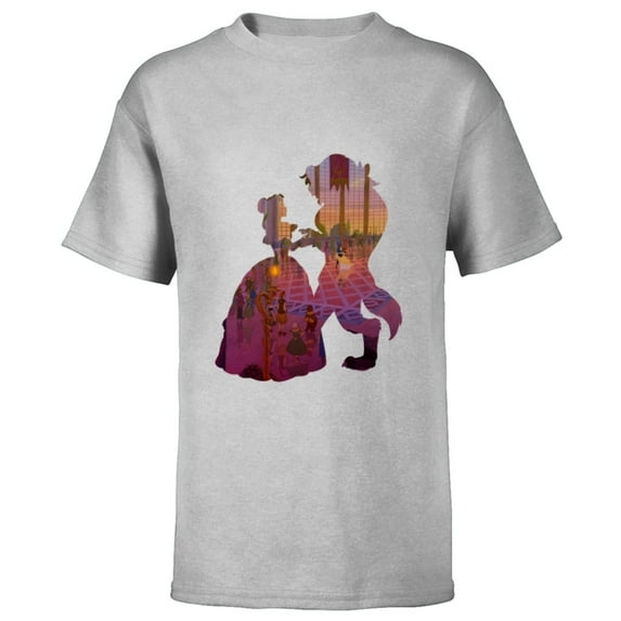 Disney Classic Beauty and the Beast Silhouette Dance - Short Sleeve T-Shirt for Kids – Customized-Athletic Heather