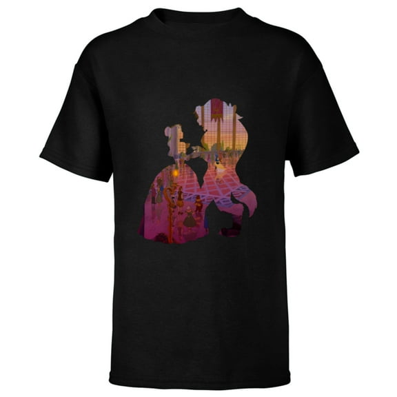 Disney Classic Beauty and the Beast Silhouette Dance - Short Sleeve T-Shirt for Kids – Customized-Black