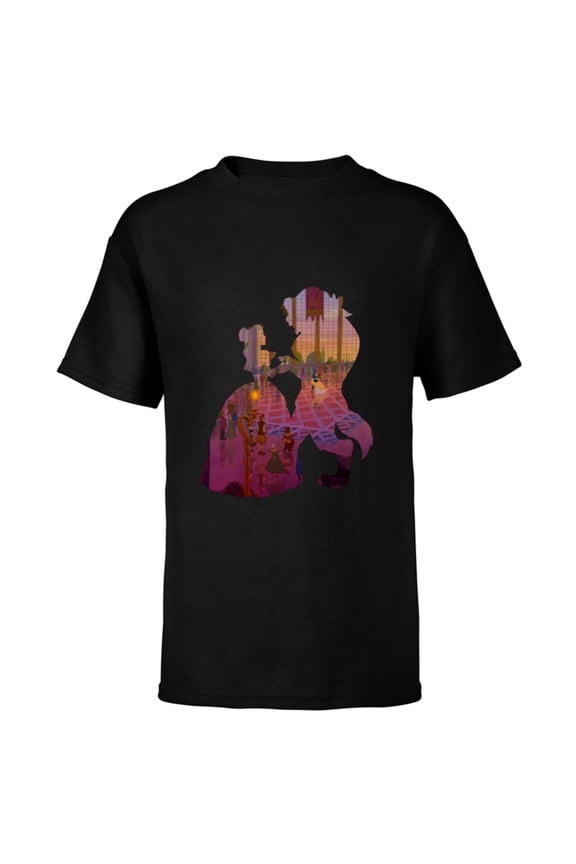Disney Classic Beauty and the Beast Silhouette Dance - Short Sleeve T-Shirt for Kids – Customized-Black