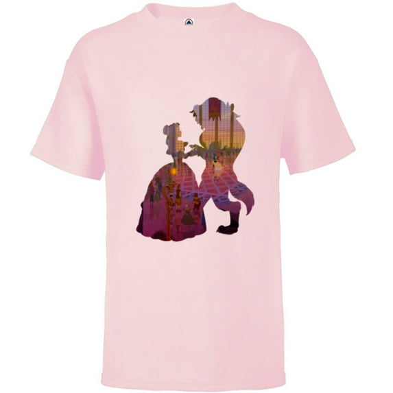 Disney Classic Beauty and the Beast Silhouette Dance - Short Sleeve T-Shirt for Kids – Customized-Soft Pink