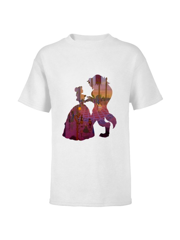 Disney Classic Beauty and the Beast Silhouette Dance - Short Sleeve T-Shirt for Kids – Customized-White