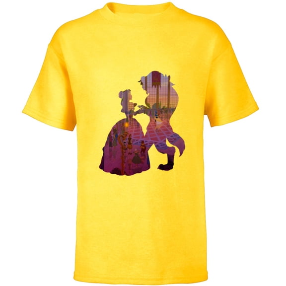 Disney Classic Beauty and the Beast Silhouette Dance - Short Sleeve T-Shirt for Kids – Customized-Yellow