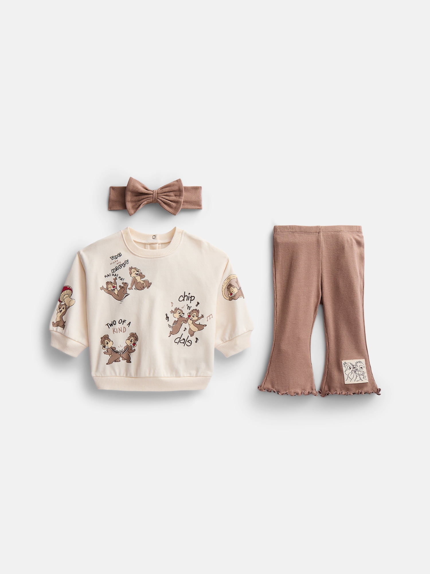 Disney Classic Chip n Dale Baby Girls Crewneck Sweatshirt, Leggings and Headband Set, 3-Piece, Sizes 0/3M-24M