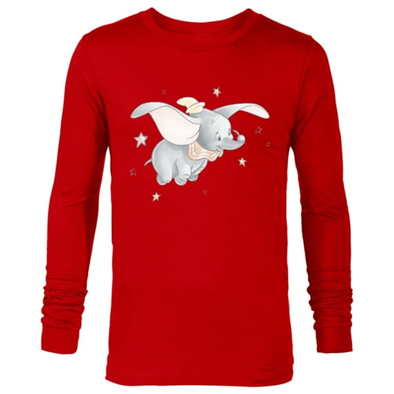 Disney Classic Dumbo and Magic Feather Watercolor - Long Sleeve T-Shirt for Men - Customized-New Red