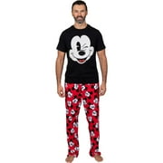Disney Classic Mens Mickey Mouse Pajama Tee and Lounge Pant Set, Black/Red Mickey, Size: 2X