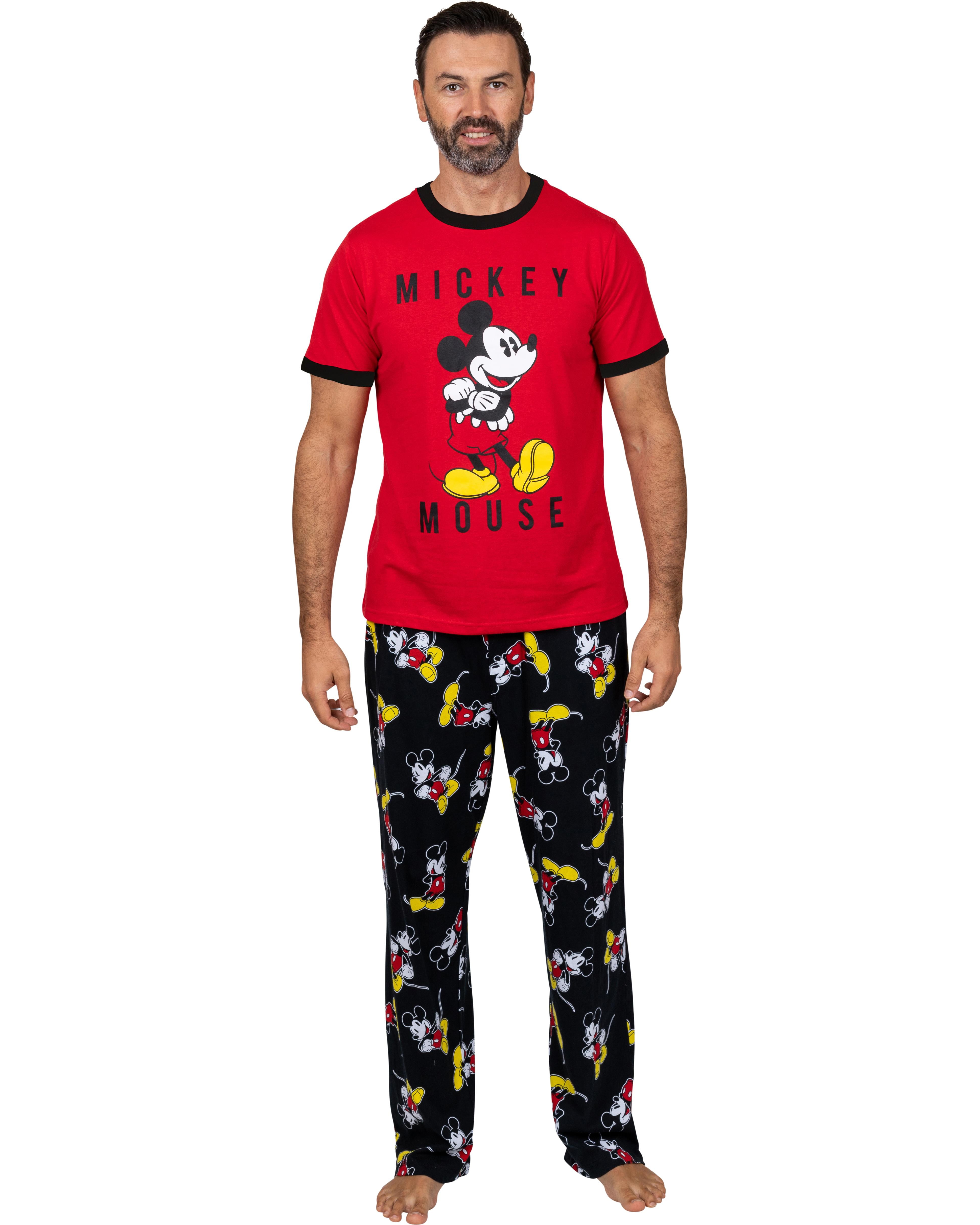 Disney Classic Mens Mickey Mouse Pajama Tee and Lounge Pant Set, Red