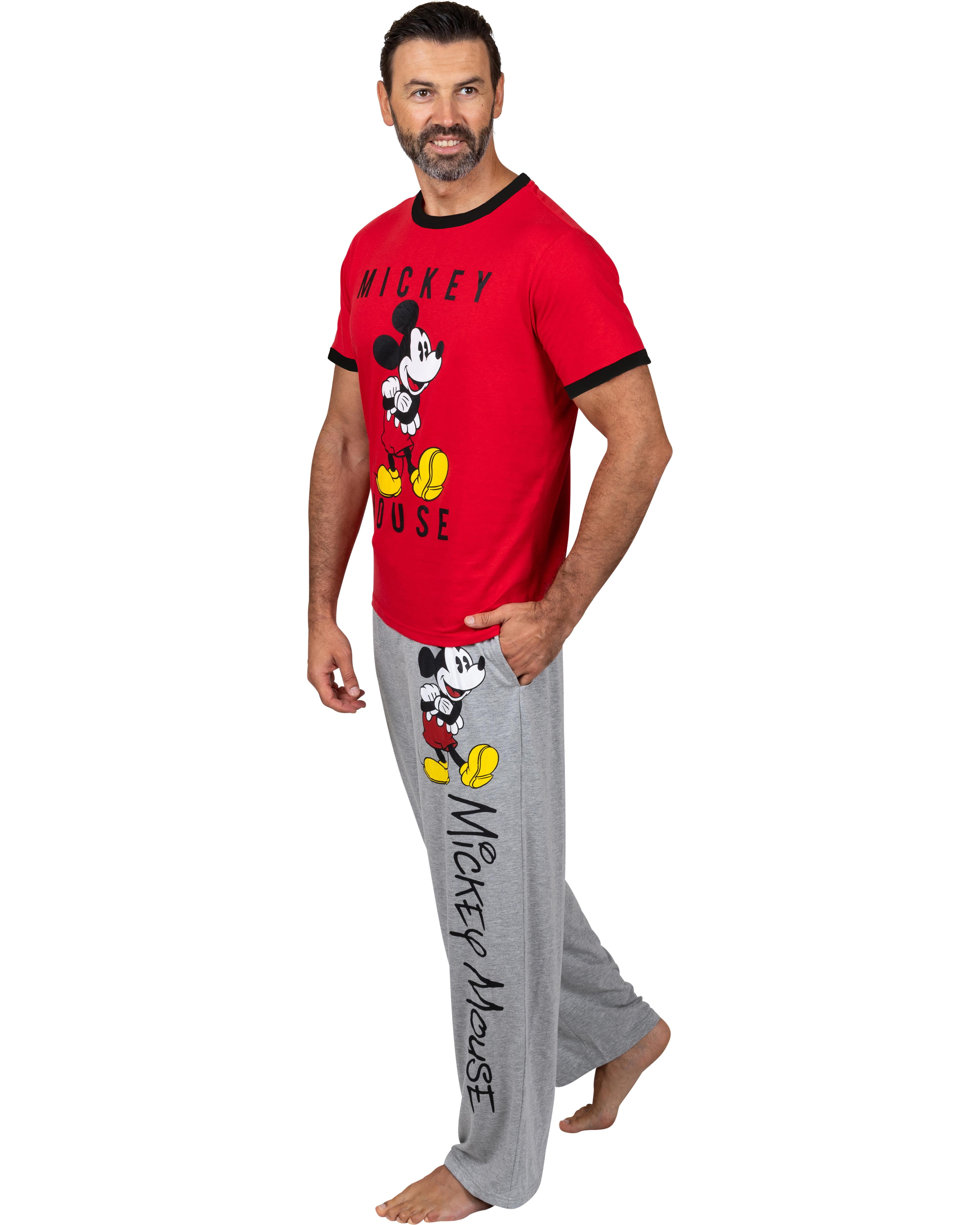 Disney Classic Mickey Mouse Mens Pajama Red Tee and Gray Lounge Pant ...