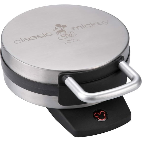 Disney Classic Mickey Waffle Maker, Brushed Stainless Steel,Silver, 7" waffle