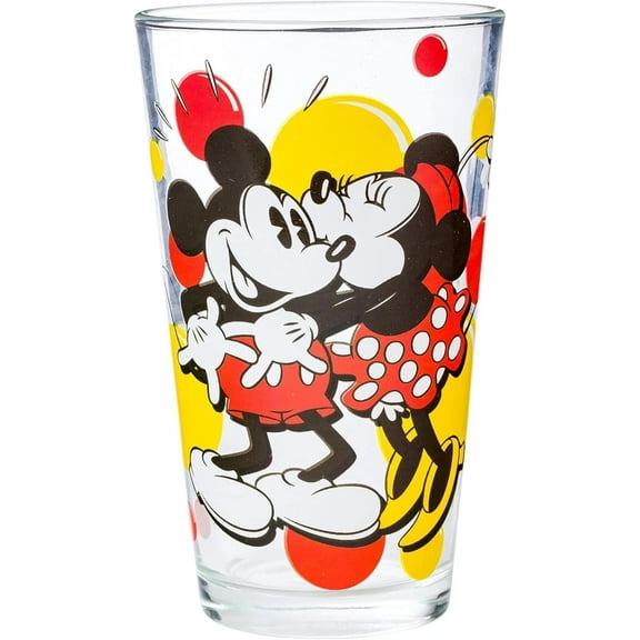 Silver Buffalo Disney Classic Mickey and Minnie Mouse Kiss Dots Pint Glass, 16 Ounces