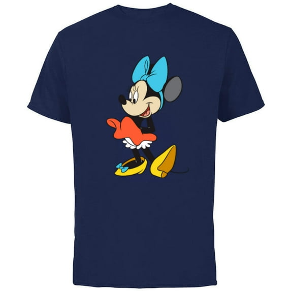 Disney Classic Minnie Mouse with Blue Bow - Short Sleeve Cotton T-Shirt for Adults - Customized-Navy