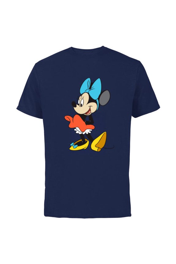 Classic Minnie Mouse with Blue Bow - Short Sleeve Cotton T-Shirt for Adults - Customized-Navy