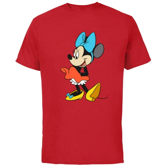 Disney Classic Minnie Mouse with Blue Bow - Short Sleeve Cotton T-Shirt for Adults - Customized-Red