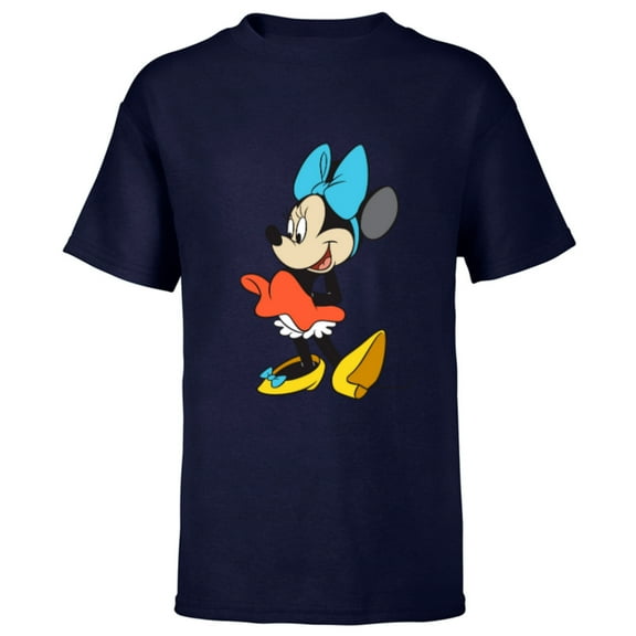Disney Classic Minnie Mouse with Blue Bow - Short Sleeve T-Shirt for Kids - Customized-Navy