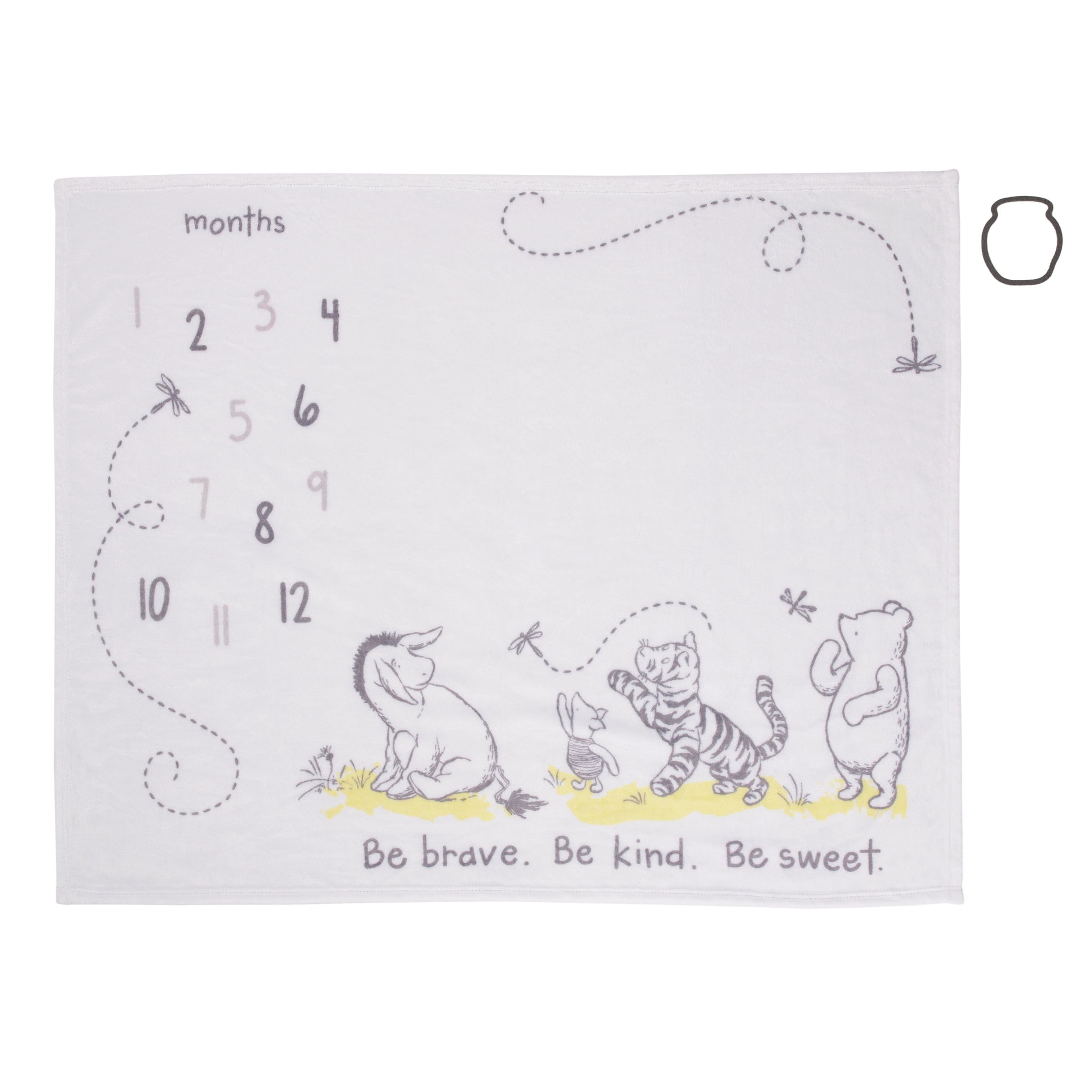 Disney Classic Winnie The Pooh Plush Milestone Baby Blanket with Felt Marker, Unisex, 40 x 50", Infant