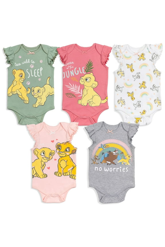 Classics 101 Dalmatians Bambi Dumbo Infant Baby Girls 5 Pack Short Sleeve Bodysuits Disney Classics 12 Months