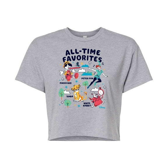 Disney Classics - All-Time Favorites - Pinocchio, Peter Pan, Simba, & White Rabbit - Juniors Cropped Cotton Blend T-Shirt