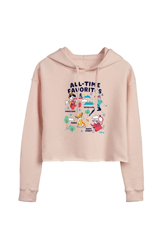 Classics - All-Time Favorites - Pinocchio, Peter Pan, Simba, & White Rabbit - Juniors Cropped Pullover Hoodie