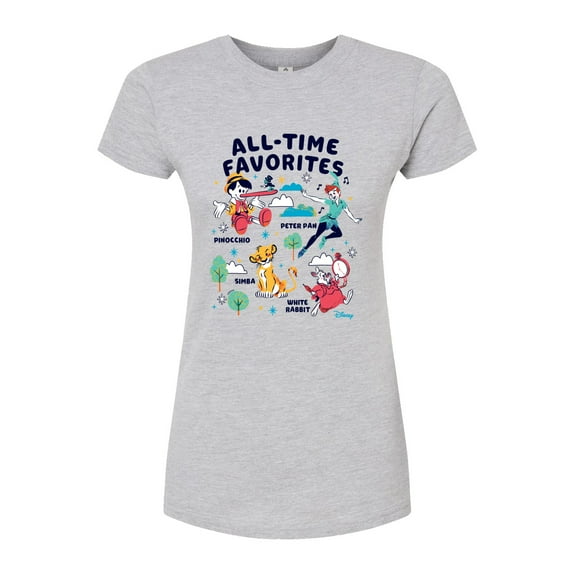 Disney Classics - All-Time Favorites - Pinocchio, Peter Pan, Simba, & White Rabbit - Juniors Fitted Graphic T-Shirt