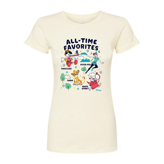 Disney Classics - All-Time Favorites - Pinocchio, Peter Pan, Simba, & White Rabbit - Juniors Fitted Graphic T-Shirt