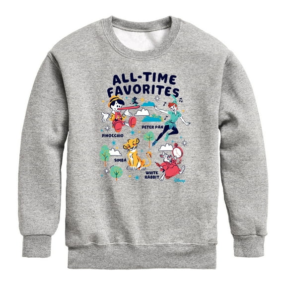 Disney Classics - All-Time Favorites - Pinocchio, Peter Pan, Simba, & White Rabbit - Toddler And Youth Crewneck Fleece Sweatshirt
