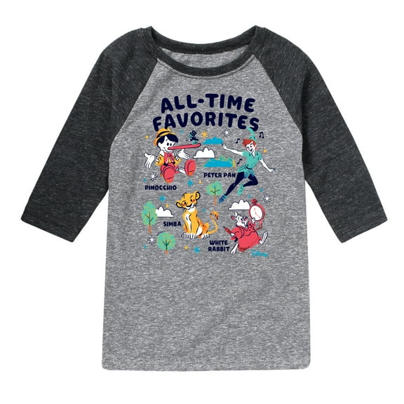 Disney Classics - All-Time Favorites - Pinocchio, Peter Pan, Simba, & White Rabbit - Toddler And Youth Raglan Graphic T-Shirt