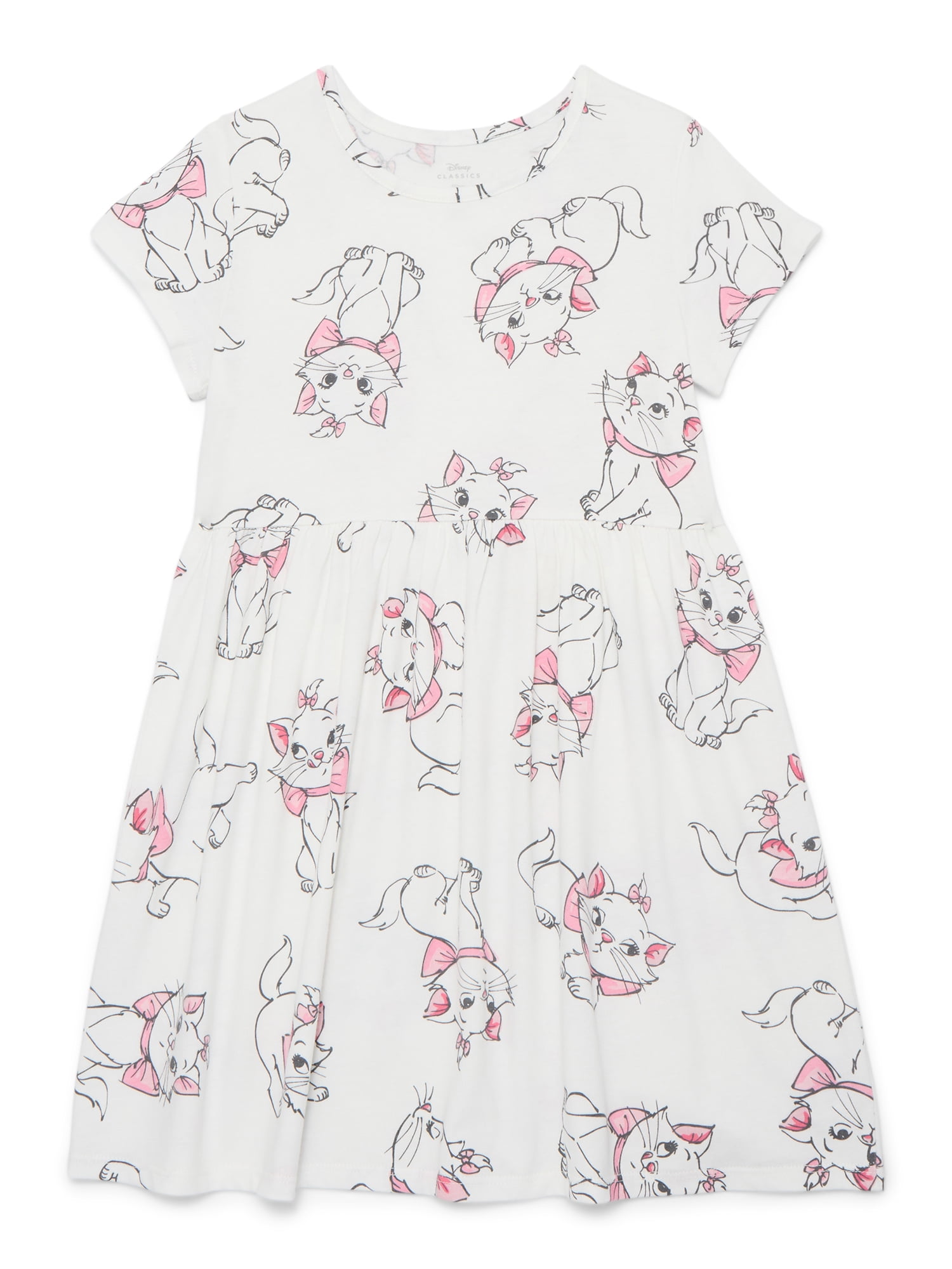 Marie Aristocats Girls Allover Print Dress with Short Sleeves, Sizes 4-12
