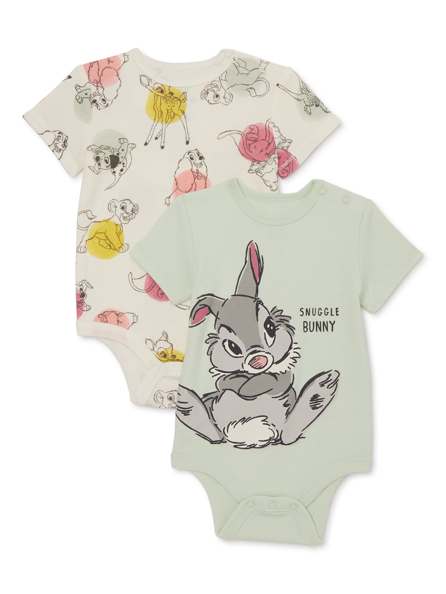 Disney Classics Baby Bodysuits with Short Sleeves, 2-Pack, Sizes 0/3M-24M