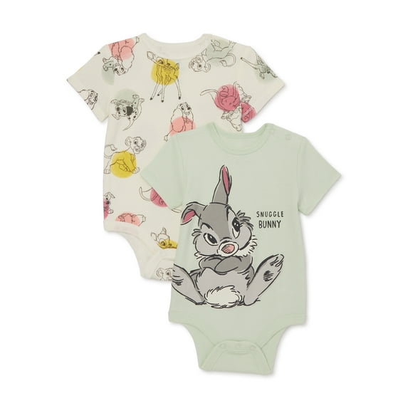 Disney Classics Baby Bodysuits with Short Sleeves, 2-Pack, Sizes 0/3M-24M