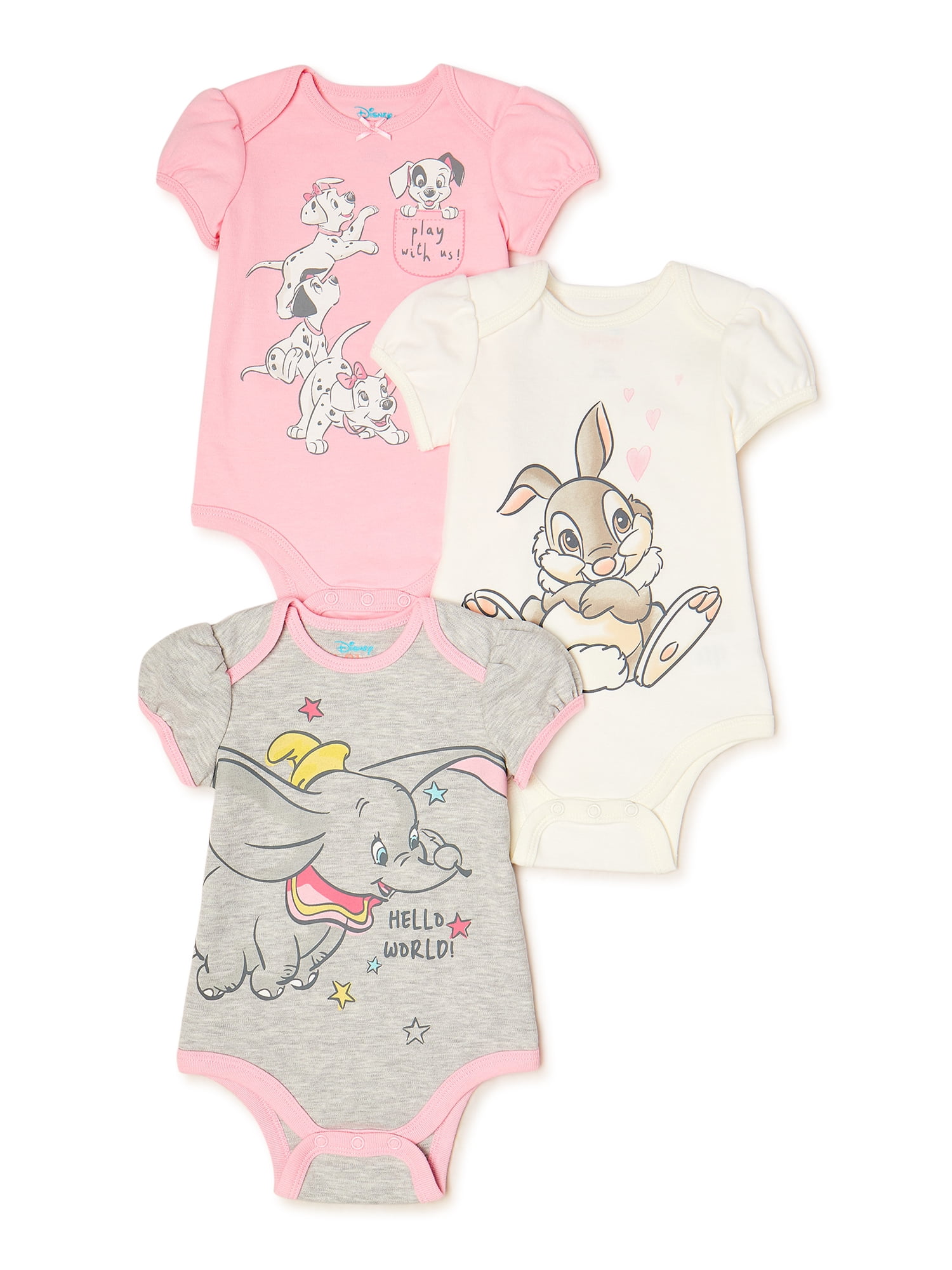 Disney Classics Baby Girl Short Sleeve Bodysuit, 3-Pack, Sizes 0/3-24 Months