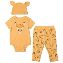 Disney Classics Bambi Infant Baby Boys or Girls Bodysuit Pants and Hat 3 Piece Outfit Set Newborn to Infant