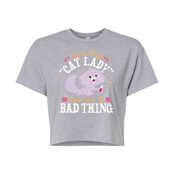 Disney Classics - Cats & Dogs - Cat Lady Like Its A Bad Thing - Juniors Cropped Cotton Blend T-Shirt