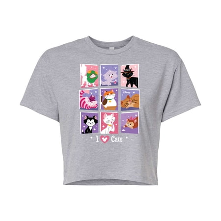 Disney Classics - Cats & Dogs - Grid Of Assorted Cats - Juniors Cropped Cotton Blend T-Shirt