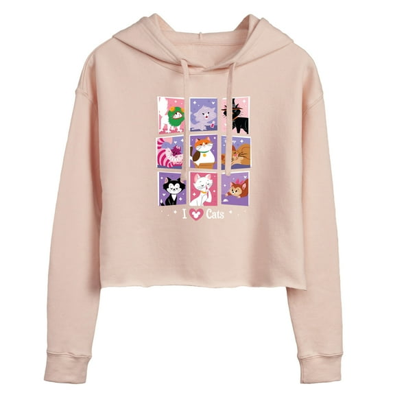 Disney Classics - Cats & Dogs - Grid Of Assorted Cats - Juniors Cropped Pullover Hoodie