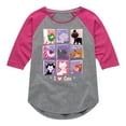 thumbnail image 1 of Disney Classics - Cats & Dogs - Grid Of Assorted Cats  - Toddler And Youth Girls Raglan Graphic T-Shirt, 1 of 5