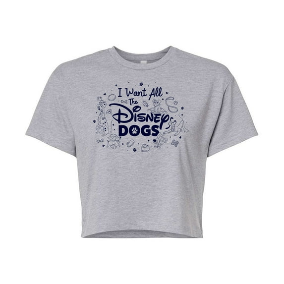 Disney Classics - Cats & Dogs - I Want All The Disney Dogs - Juniors Cropped Cotton Blend T-Shirt
