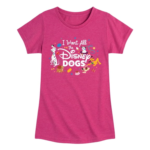 Disney Classics - Cats & Dogs - I Want All The Disney Dogs  - Toddler And Youth Girls Short Sleeve Graphic T-Shirt