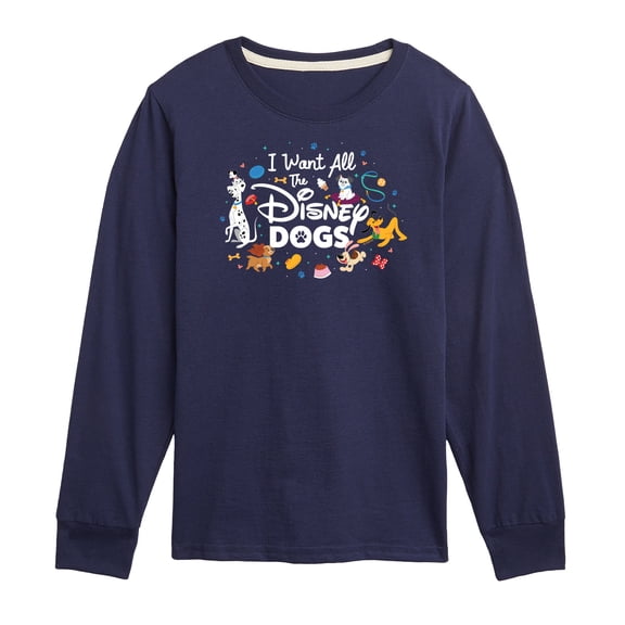 Disney Classics - Cats & Dogs - I Want All The Disney Dogs - Toddler And Youth Long Sleeve Graphic T-Shirt