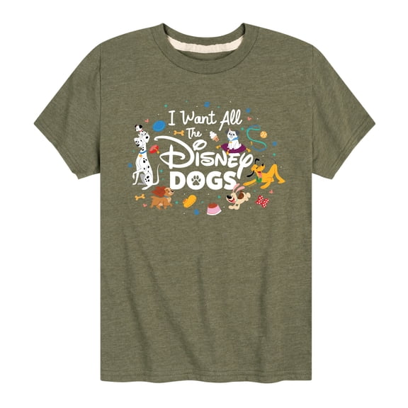 Disney Classics - Cats & Dogs - I Want All The Disney Dogs - Toddler And Youth Short Sleeve Graphic T-Shirt