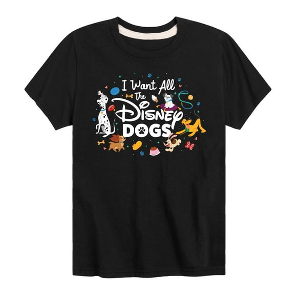 Disney Classics - Cats & Dogs - I Want All The Disney Dogs - Toddler And Youth Short Sleeve Graphic T-Shirt