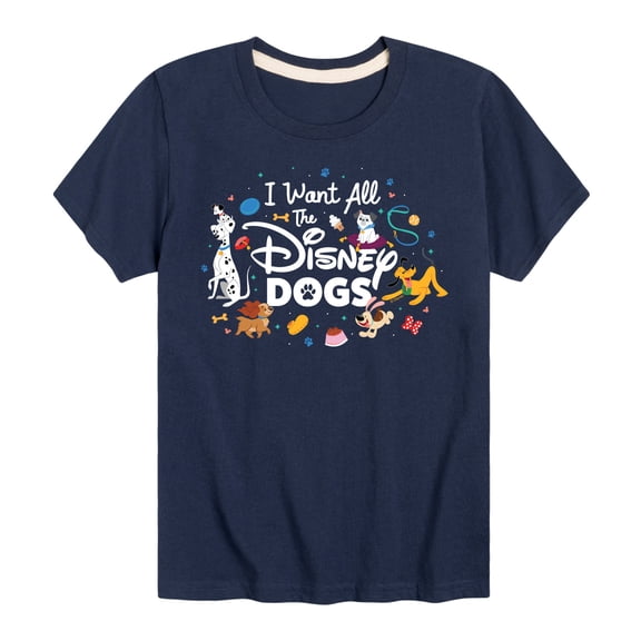 Disney Classics - Cats & Dogs - I Want All The Disney Dogs - Toddler And Youth Short Sleeve Graphic T-Shirt