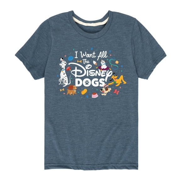 Disney Classics - Cats & Dogs - I Want All The Disney Dogs - Toddler And Youth Short Sleeve Graphic T-Shirt