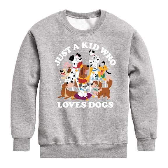 Disney Classics - Cats & Dogs - Just A Kid Who Loves Dogs - Toddler And Youth Crewneck Fleece Sweatshirt