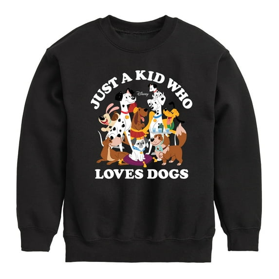 Disney Classics - Cats & Dogs - Just A Kid Who Loves Dogs - Toddler And Youth Crewneck Fleece Sweatshirt