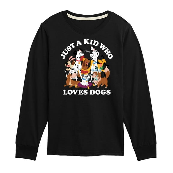 Disney Classics - Cats & Dogs - Just A Kid Who Loves Dogs - Toddler And Youth Long Sleeve Graphic T-Shirt
