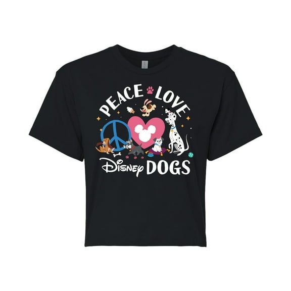 Disney Classics - Cats & Dogs - Peace Love Disney Dogs  - Juniors Cropped Cotton Blend T-Shirt