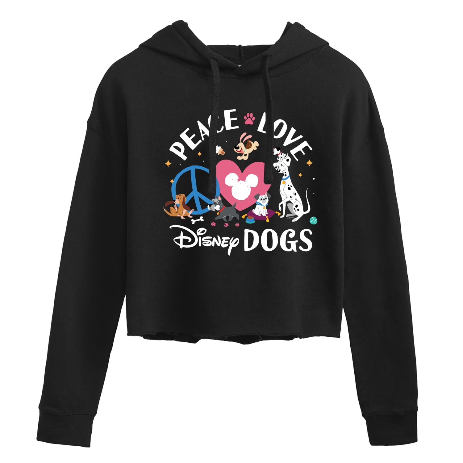 Disney Classics Cats Dogs Peace Love Disney Dogs Juniors Cropped Pullover Hoodie