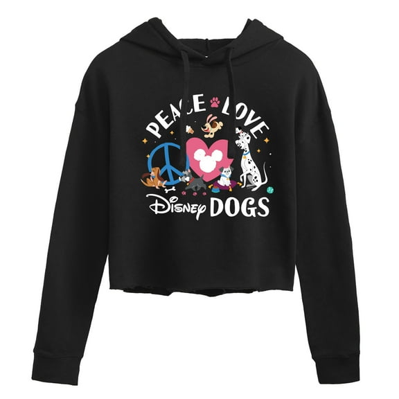 Disney Classics - Cats & Dogs - Peace Love Disney Dogs  - Juniors Cropped Pullover Hoodie