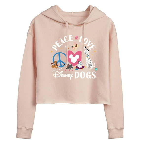 Disney Classics - Cats & Dogs - Peace Love Disney Dogs  - Juniors Cropped Pullover Hoodie