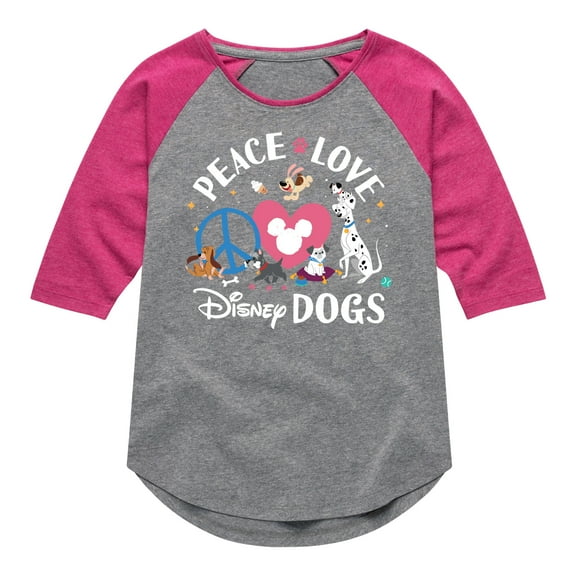 Disney Classics - Cats & Dogs - Peace Love Disney Dogs - Toddler And Youth Girls Raglan Graphic T-Shirt