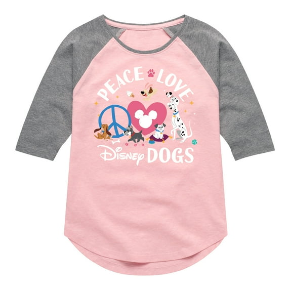Disney Classics - Cats & Dogs - Peace Love Disney Dogs - Toddler And Youth Girls Raglan Graphic T-Shirt